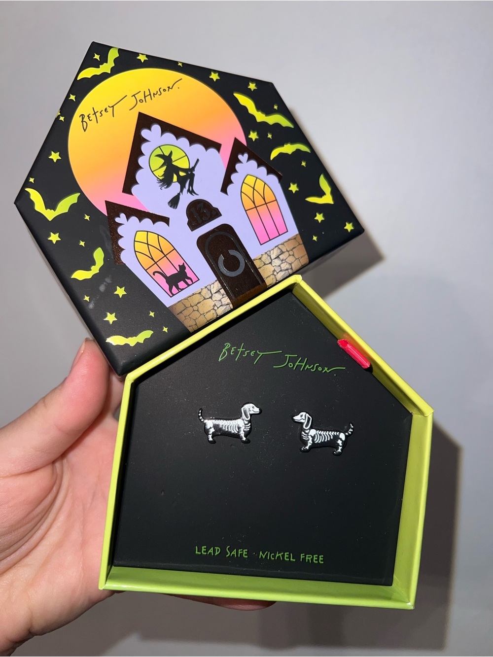 Betsey Johnson Skeleton Dachshund Doxie Dog Stud Earrings
